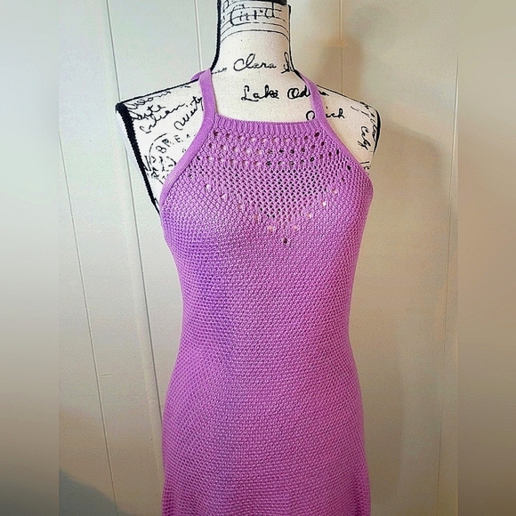 Ultra Flirt Medium Crochet Halter Mini Dress Purple NWT - Picture 7 of 11